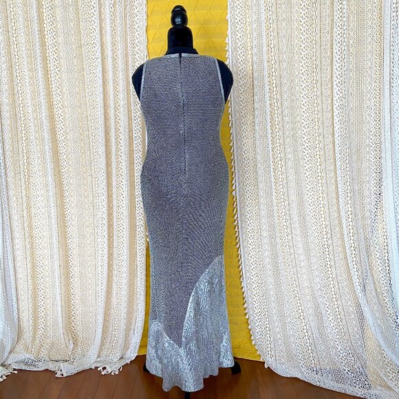 VTG 90s Damianou Silver Mesh/Lace Sexy Party Prom Evening Gown 2-Piece - Picture 5 of 17
